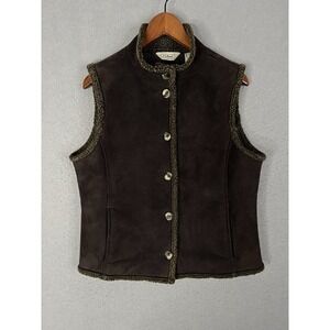 LL BEAN Womens Brown Faux Suede Sherpa Lined Vest Size Medium M O BCU3 EUC